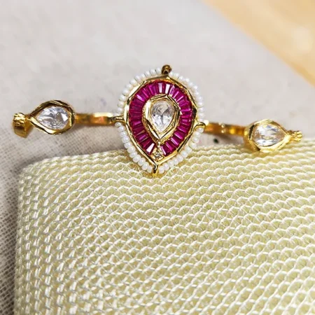 Ruby Pink Polki & Pearl Adjustable Ring