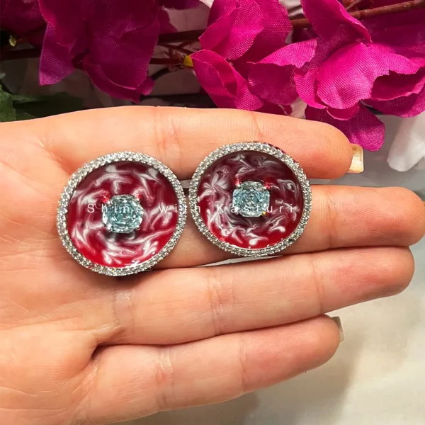 Pia Silver Plated Designer Studs, Red - Image 2