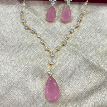 Mahi Gold shimmering Necklace With Earrings, Pink