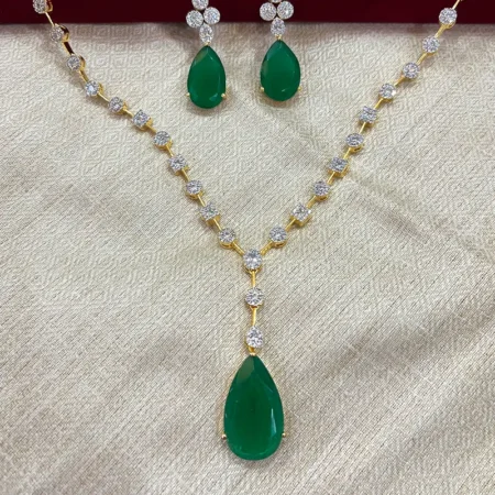 Mahi Gold shimmering Necklace With Earrings, Green