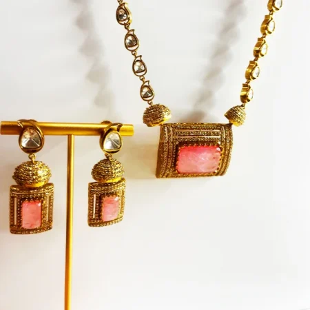 Rose Quartz & Polki Sabyasachi Inspired Necklace Set