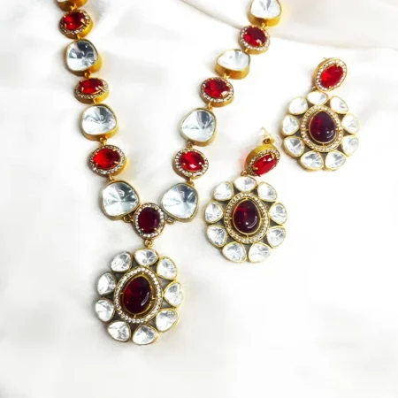 Premium Polki & Doublet Stone Necklace Set, Ruby