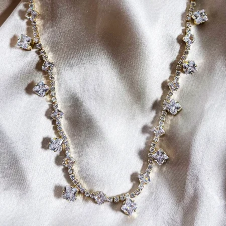 Tennis Necklace with Stones, 2 Tone