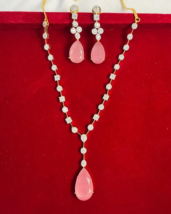 Mahi Gold shimmering Necklace With Earrings, Pink - Image 2