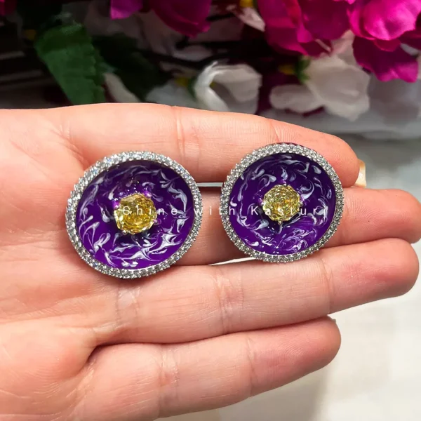 Pia Silver Plated Designer Studs, Purple - Image 2
