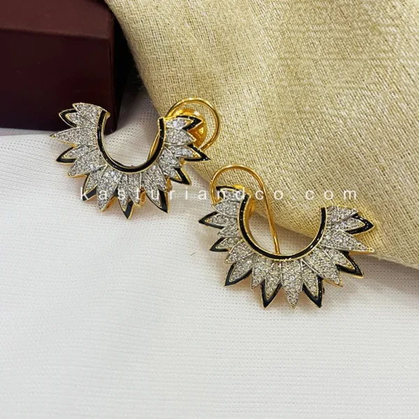 Half Moon Earrings, 2 Tone - Image 2