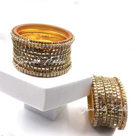 Golden Kundan Mirror Bangles Set