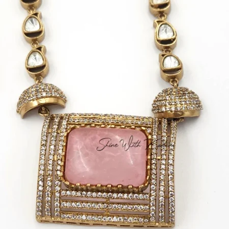 Rose Quartz & Polki Sabyasachi Inspired Necklace Set