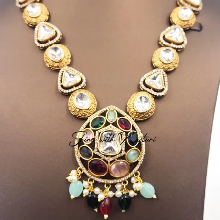 Long Kundan Necklace with round pendant