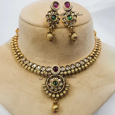 Shilpi Kundan Necklace Set with Ruby & Stones