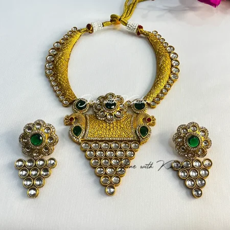 Traditional Kundan and Emerald Gold Plated Necklace