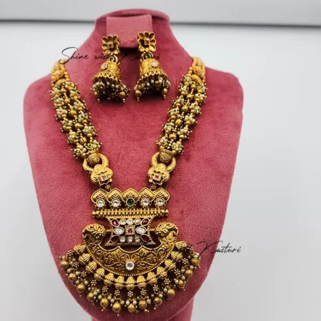 Shilpi Antique Peacock Temple Necklace with Jhumka Earrings