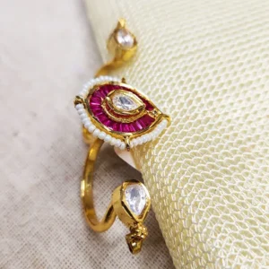 Alternative view of Ruby Pink Polki & Pearl Adjustable Ring