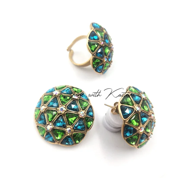 Celestial Embellished Dome Earrings, Emerald - Image 2