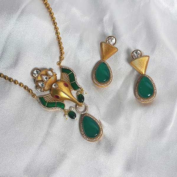 Ethnic Ganpati Necklace with Earrings, Blue - Image 2