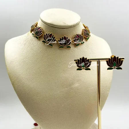 Ethnic Lotus Motif Choker Necklace Set