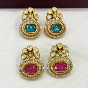 Royal Gold-Plated Stud style Earrings, Blue