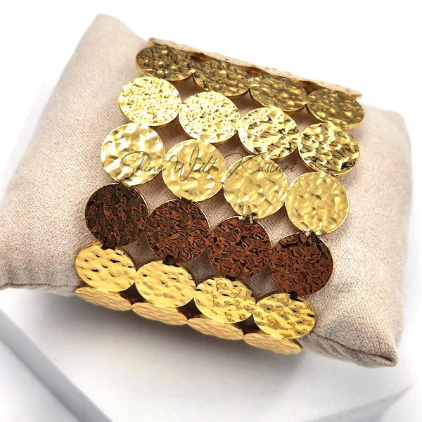Buy Hammered Disc Gold Cuff