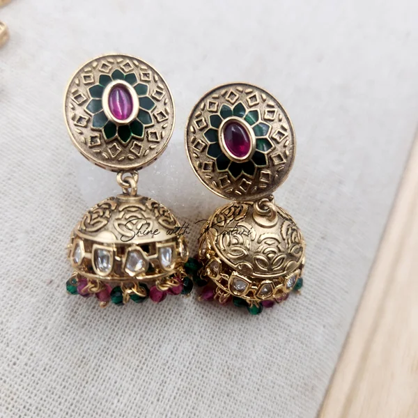 Royal Long Necklace with Kundan & Stones, Ruby - Image 4