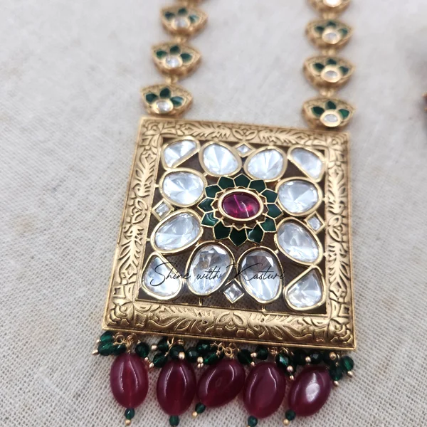 Royal Long Necklace with Kundan & Stones, Ruby - Image 3