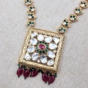 Alternative view of Long Jadau Necklace with Stones, Ruby