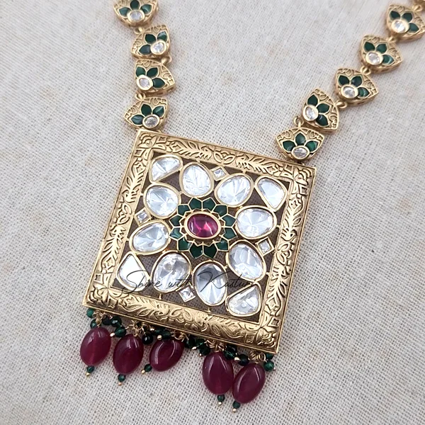Royal Long Necklace with Kundan & Stones, Ruby - Image 2