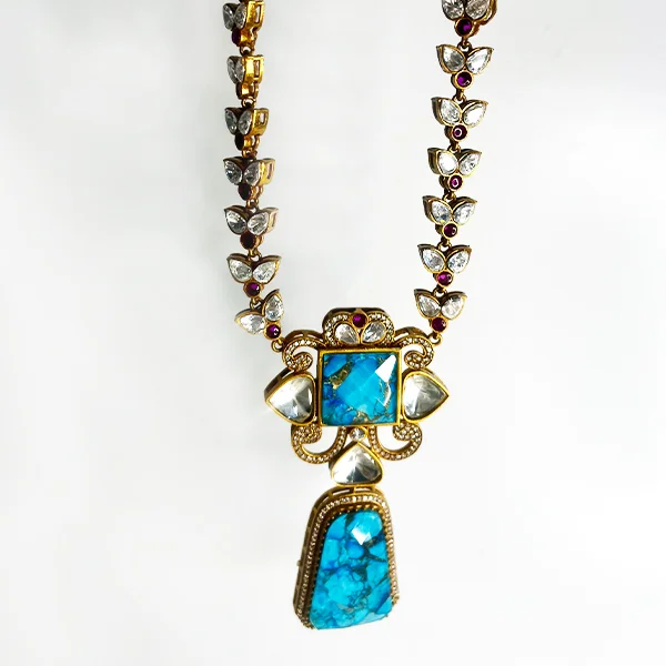 Niya Mossainite Long Necklace Blue Marble Stone - Image 2
