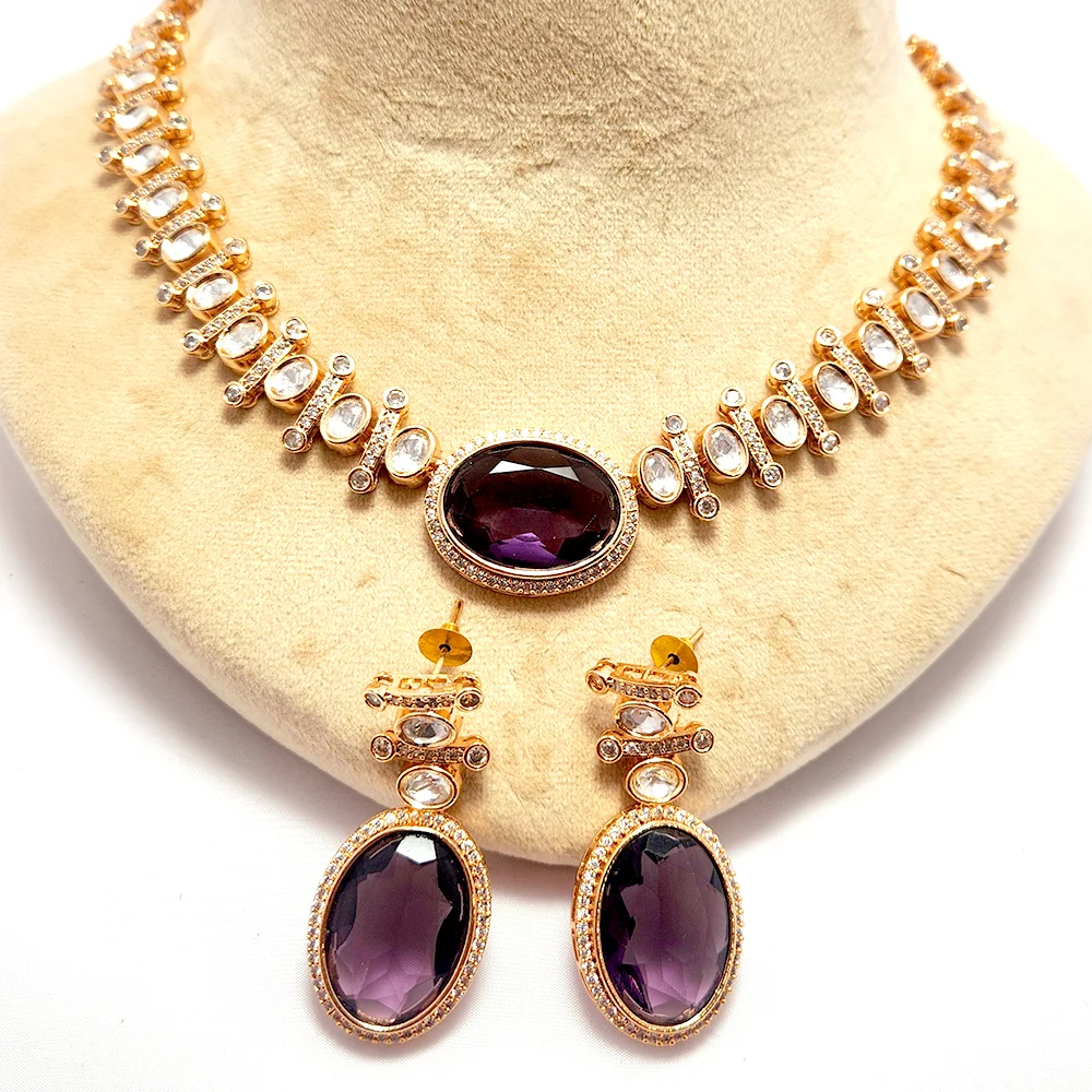 Classic Mossainite Necklace Set with Amethyst Stone
