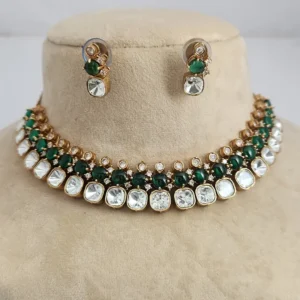 Polki Choker with layers of Stones & Mossainite, Green