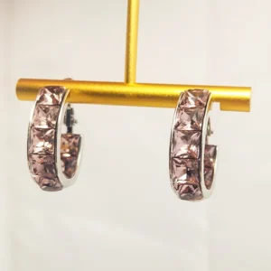 Alternative view of Premium Crystal Hoop Earrings, Pink