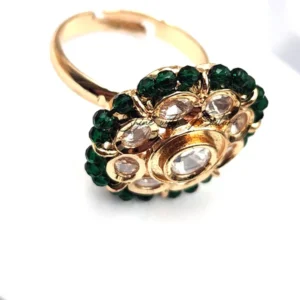 Alternative view of Royal Green Kundan Floral Ring