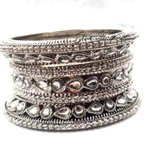 Silver Plated Kundan Bridal Bangles Set