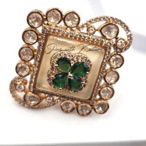 Square Enamelled Ring with Ruby Floral Design