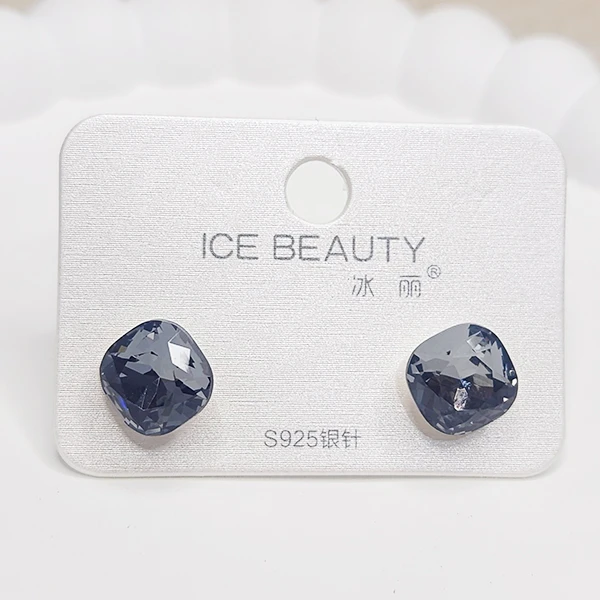 Grey Crystal Square Stud Earrings - Image 3