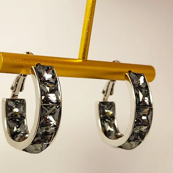 Premium Crystal Hoop Earrings, Grey - Image 3