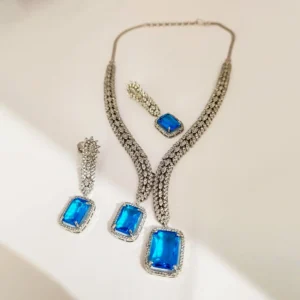 Minu Silver Plated Y Necklace AD, Aqua Stone