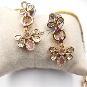 Alternative view of Moissanite Polki Necklace Set with Earrings