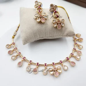 Moissanite Polki Necklace Set with Earrings