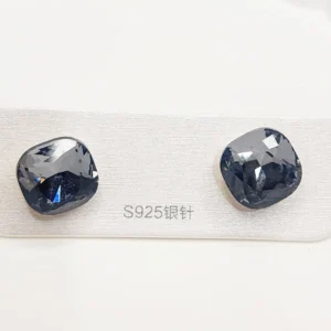 Alternative view of Grey Crystal Square Stud Earrings