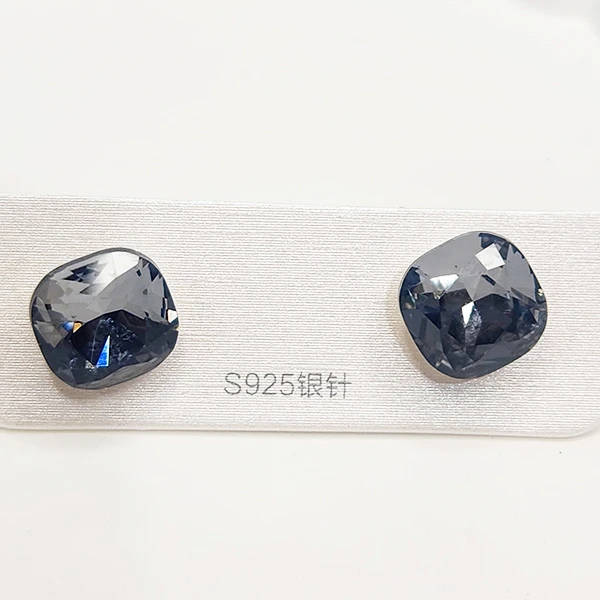 Grey Crystal Square Stud Earrings - Image 2