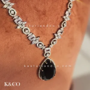 Alternative view of Sargun CZ Necklace Set with Doublet Stone, Black