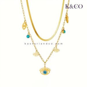 Alternative view of Evil Eye layered necklace, Gold plated