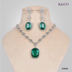 CZ Necklace with large stone, green