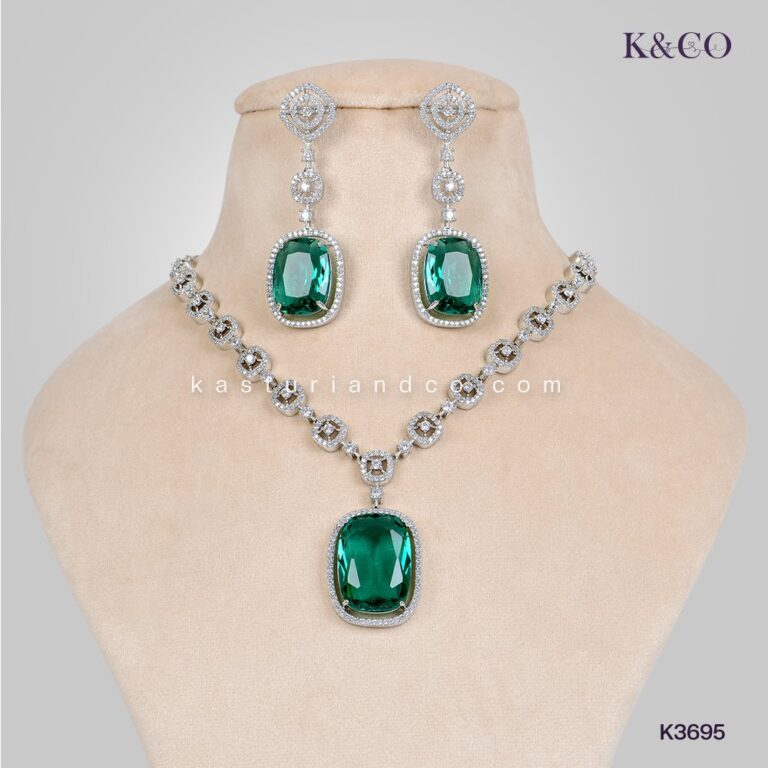 CZ Necklace with large stone, green