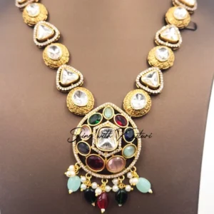 Long Kundan Necklace with Round Pendant