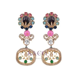 Alternative view of Navrattan stone setting Long Earrings