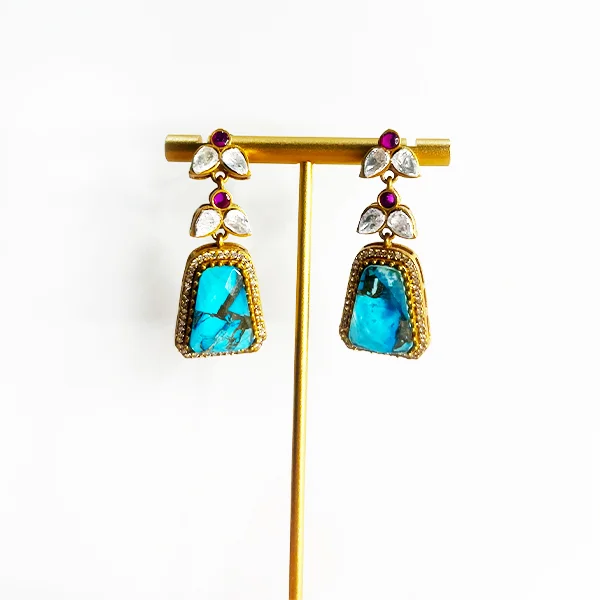 Niya Mossainite Long Necklace Blue Marble Stone - Image 3