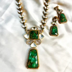 Niya Mossainite Long Necklace Green Marble