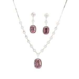 Alternative view of Cubic Zirconia Doublet Stone Necklace, Pink