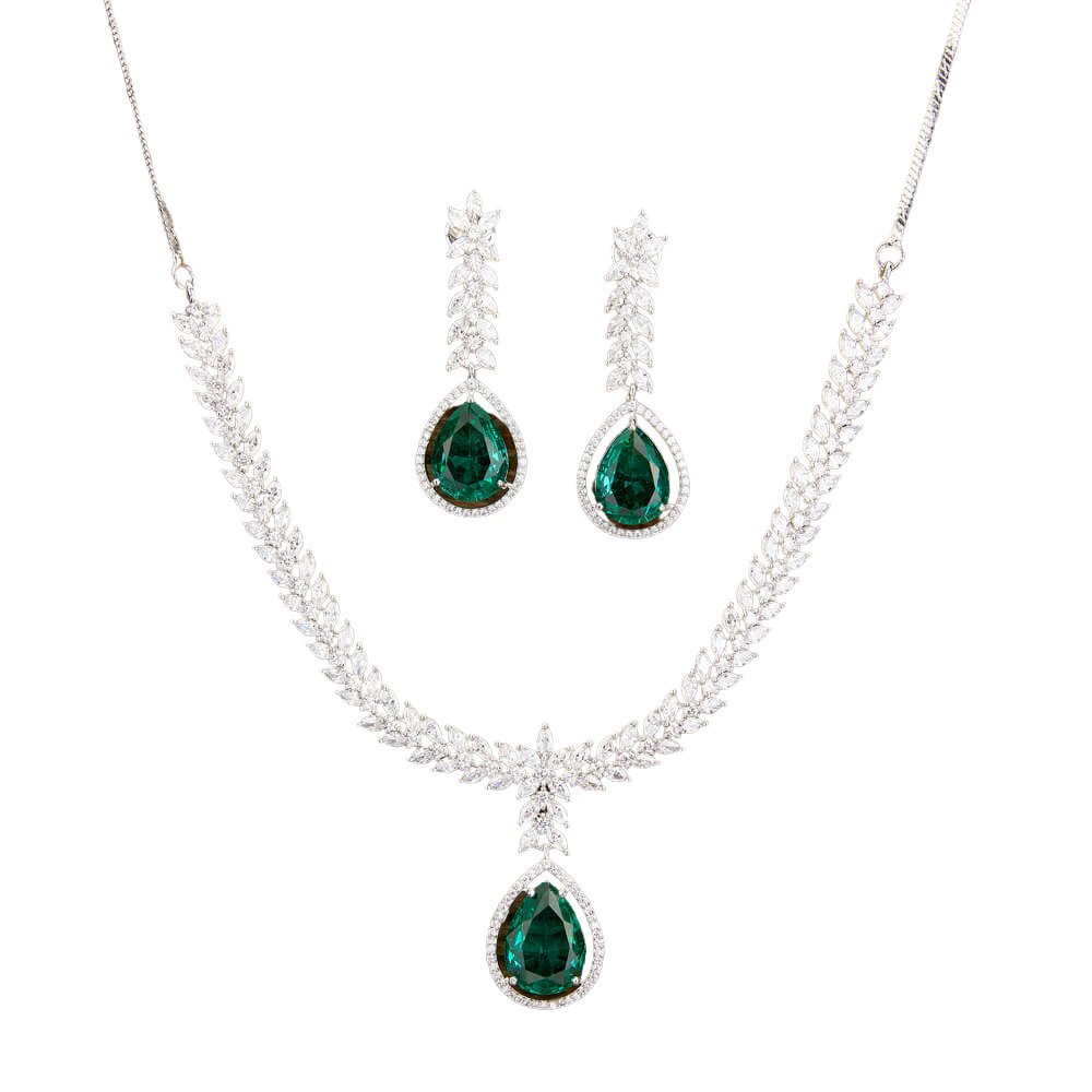 CZ Necklace with large stone, green - Image 3
